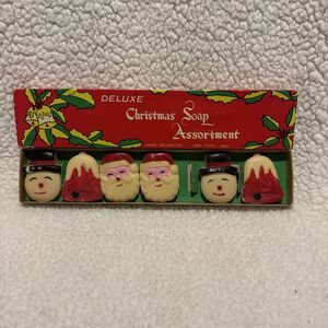 Vintage Deluxe Christmas Soap Assortment Hand Decorated Santa Snowman Bells 70s